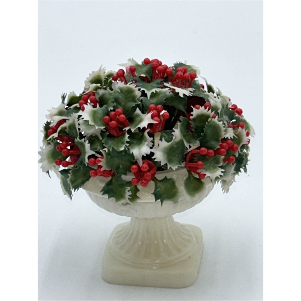 Vintage Inarco Holly Mistletoe Pedestal Planter Plastic Christmas  3" Japan